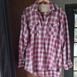 RedHead Brand Company Men's Large Red and White Plaid Casual Button Down Shirt